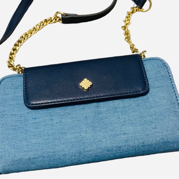Crown and Ivy Small Crossbody Beautiful Blues; Gold w/Leather Strap NWOT - Picture 8 of 8